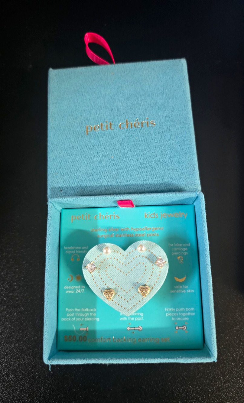 Petit Chéris Kids Sterling Silver Heart Pearl Stud Earrings Hypoallergenic